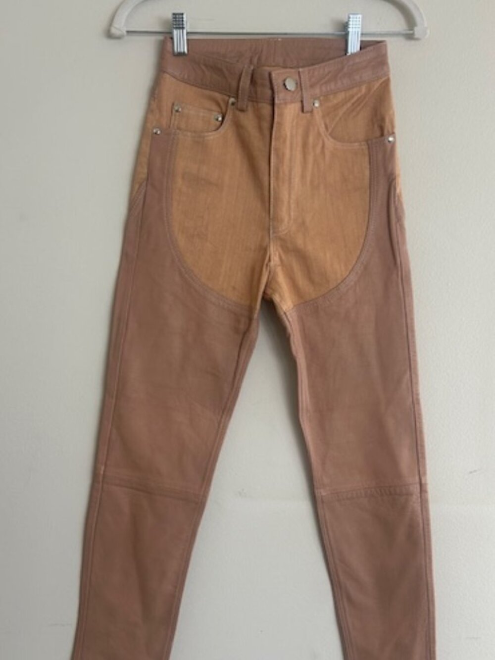 Free People X Understated Leather Natural Tan Leather Cotton Straight Chap Jeans